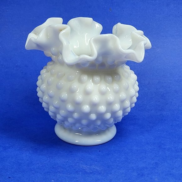 Accents White Hobnail Milk Glass Vase 4 Wruffled Rim Vintage Fenton